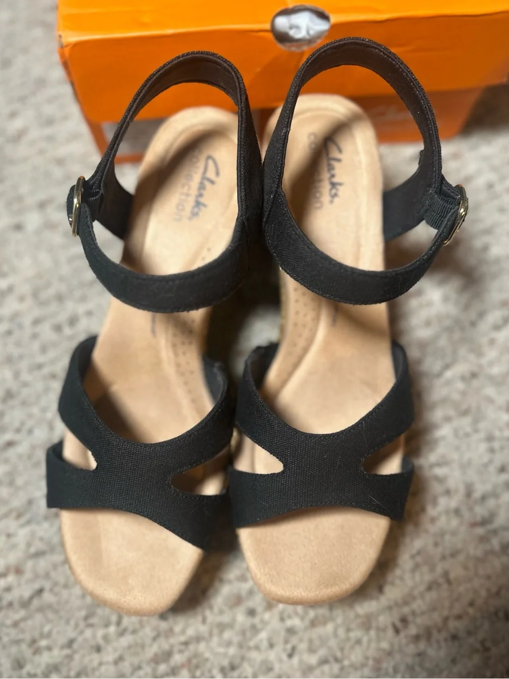 Clarks Platform Sandals Black Canvas Size 9